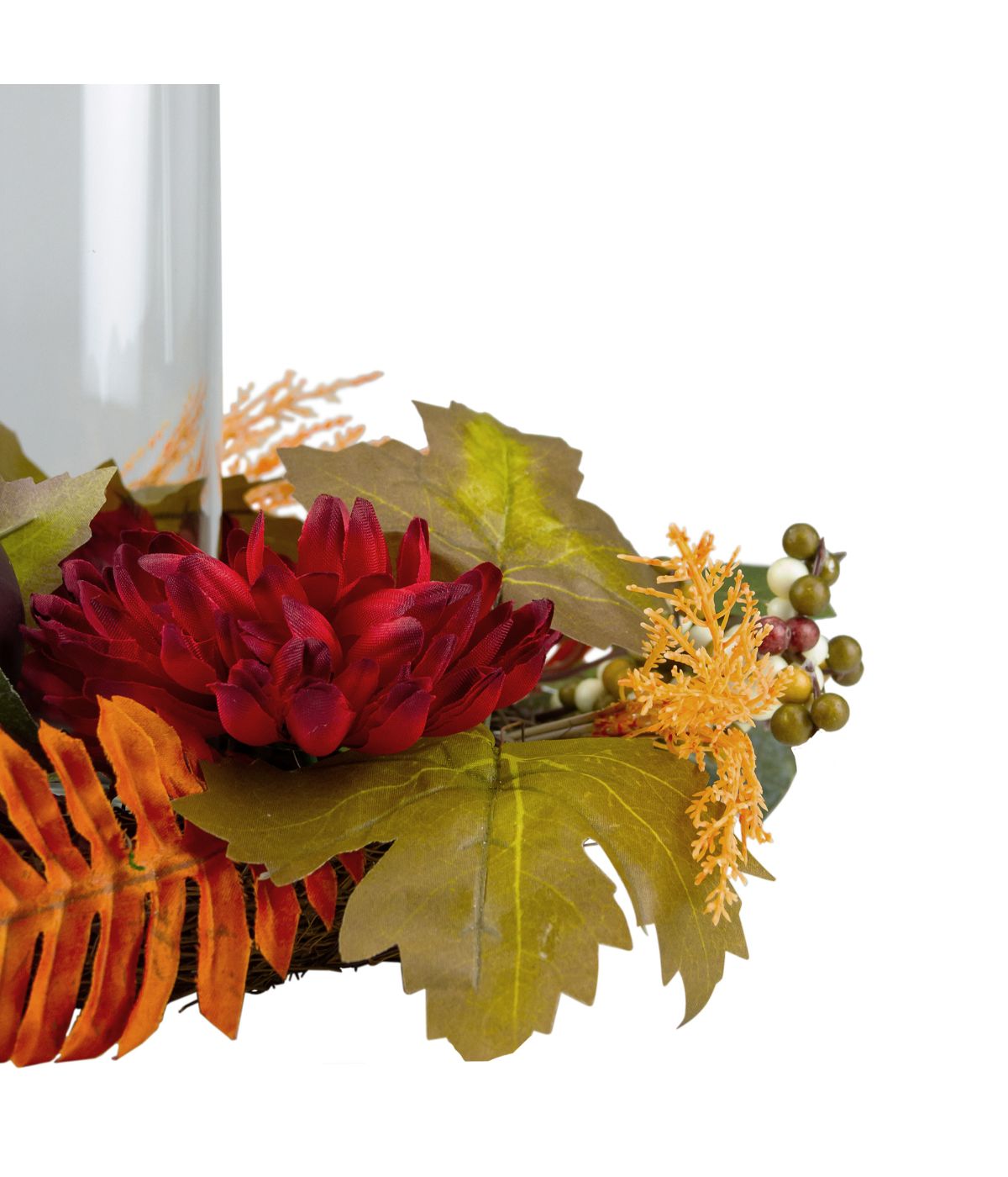  Mums with Pomegranate Fall Candle Holder Centerpiece Red - Red - Bonton