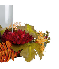 Mums with Pomegranate Fall Candle Holder Centerpiece Red