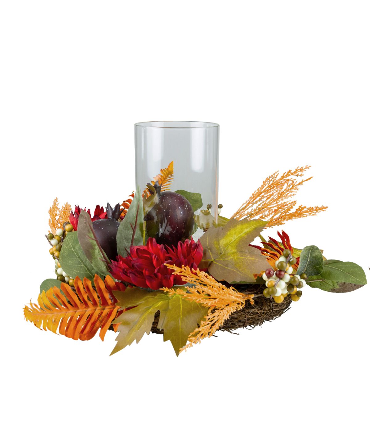  Mums with Pomegranate Fall Candle Holder Centerpiece Red - Red - Bonton