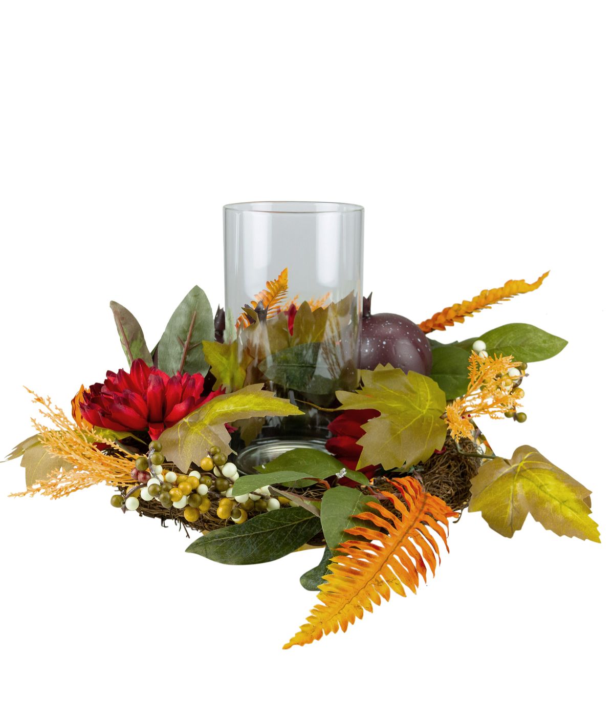  Mums with Pomegranate Fall Candle Holder Centerpiece Red - Red - Bonton