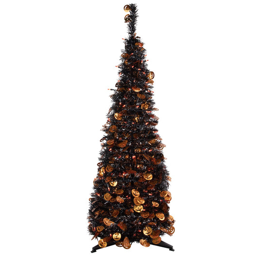 Pre-Lit Pop Up Artificial Jack O' Lantern Halloween Tree - 4' - Orange Lights