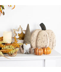 Small White Wooden Fall Harvest Pumpkin with Stem White