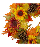 Sunflower and Pine Cone Artificial Thanksgiving Wreath Orange