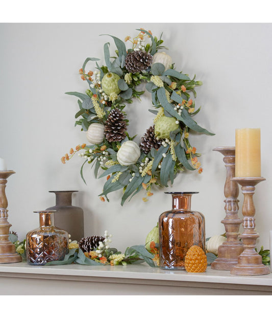 Gourds and Foliage Artificial Thanksgiving Wreath Green