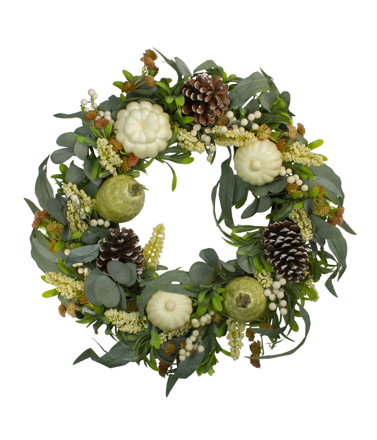  Gourds and Foliage Artificial Thanksgiving Wreath Green - Green - Bonton