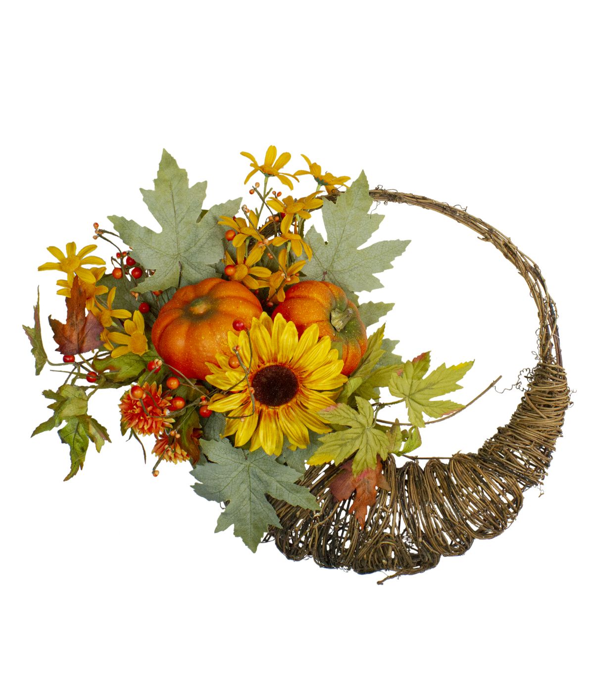  Cornucopia and Sunflower with Pumpkins Artificial Thanksgiving Wreath Brown - Brown - Bonton