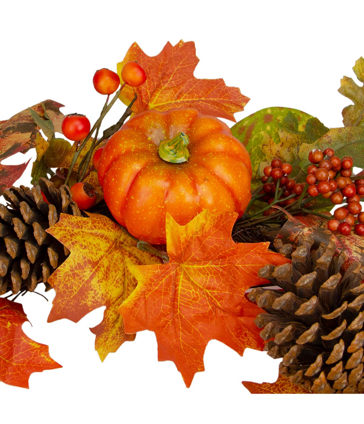  Orange Pumpkins Pine Cones and Berries Fall Harvest Wreath Orange - Orange - Bonton