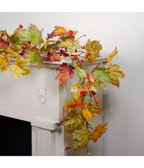 Leaves and Berries Artificial Thanksgiving Garland Red