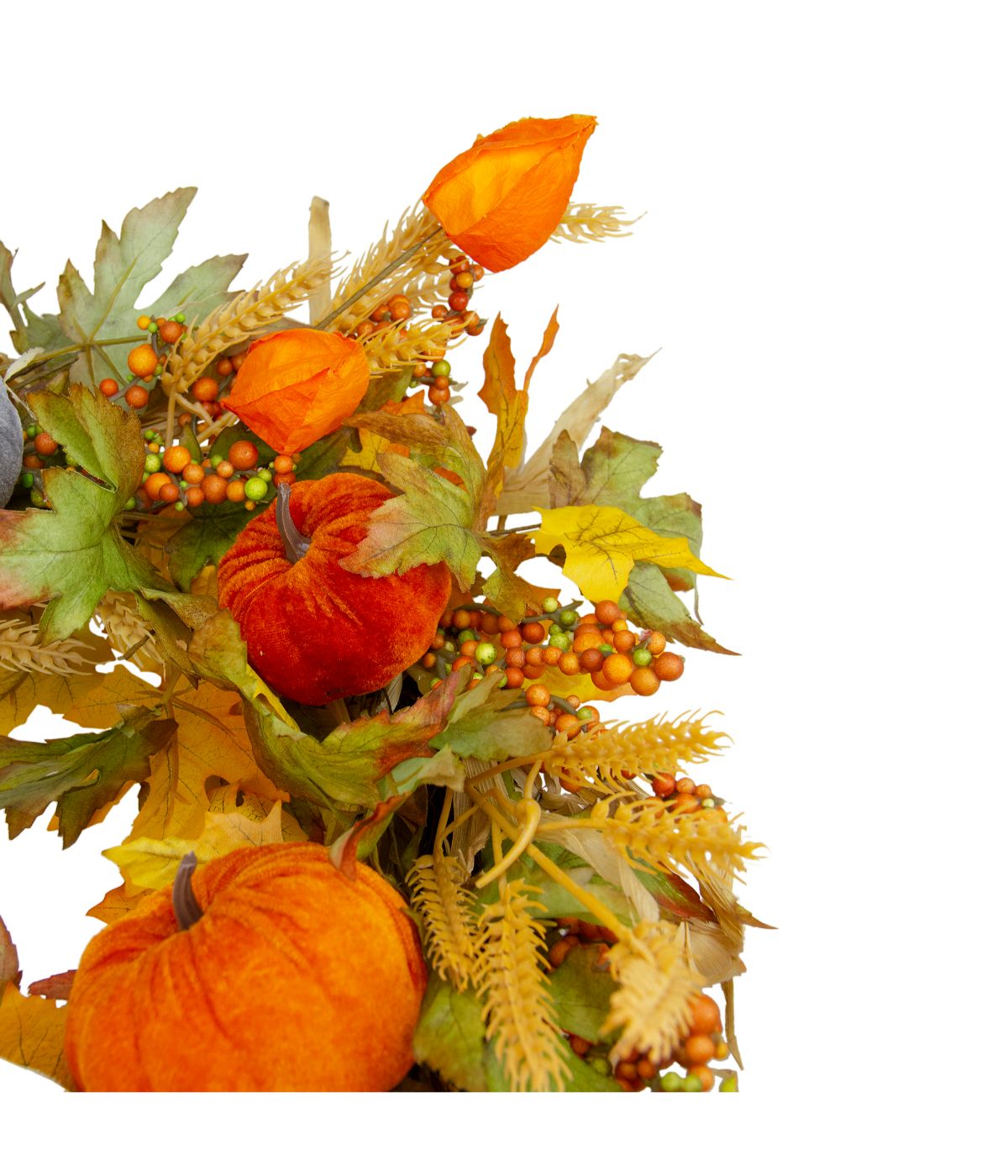  Velvet Pumpkins and Wheat Artificial Fall Harvest Wreath Orange - Orange - Bonton