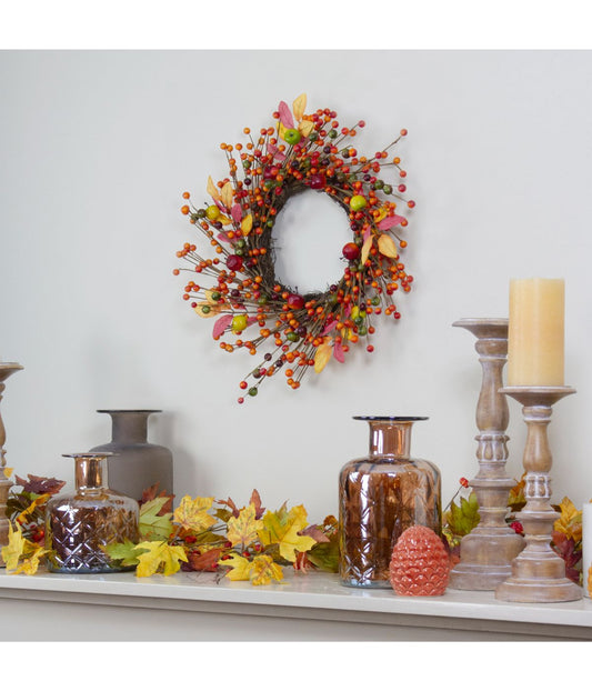 Berries and Apples Foliage Twig Artificial Thanksgiving Wreath Orange