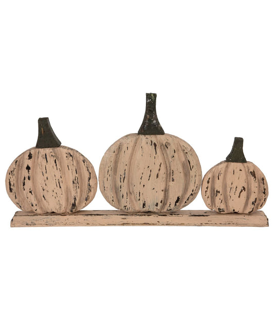 Three Little Pumpkins Fall Harvest Decoration Beige