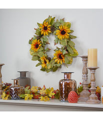 Yellow Sunflower and Pine Cone Artificial Fall Harvest Wreath Yellow