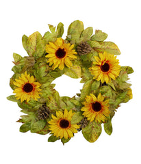 Yellow Sunflower and Pine Cone Artificial Fall Harvest Wreath Yellow