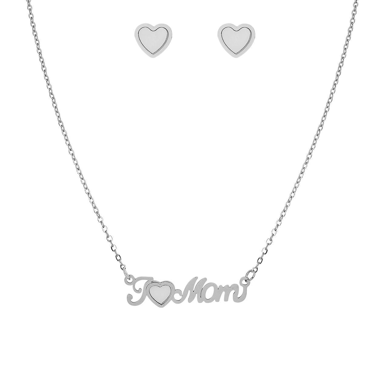  Gemesis Jewels by Edforce I Love MOM Necklace and Heart Shaped Stud Earrings Set - Gold - Bonton