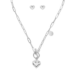 Classic Toggle Heart and Necklace and Heart Stud Earrings Set