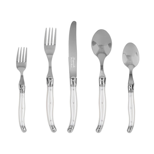 Laguiole Connoisseur 20-Piece 18/10 Stainless-Steel Flatware Set With Pearl White Handles