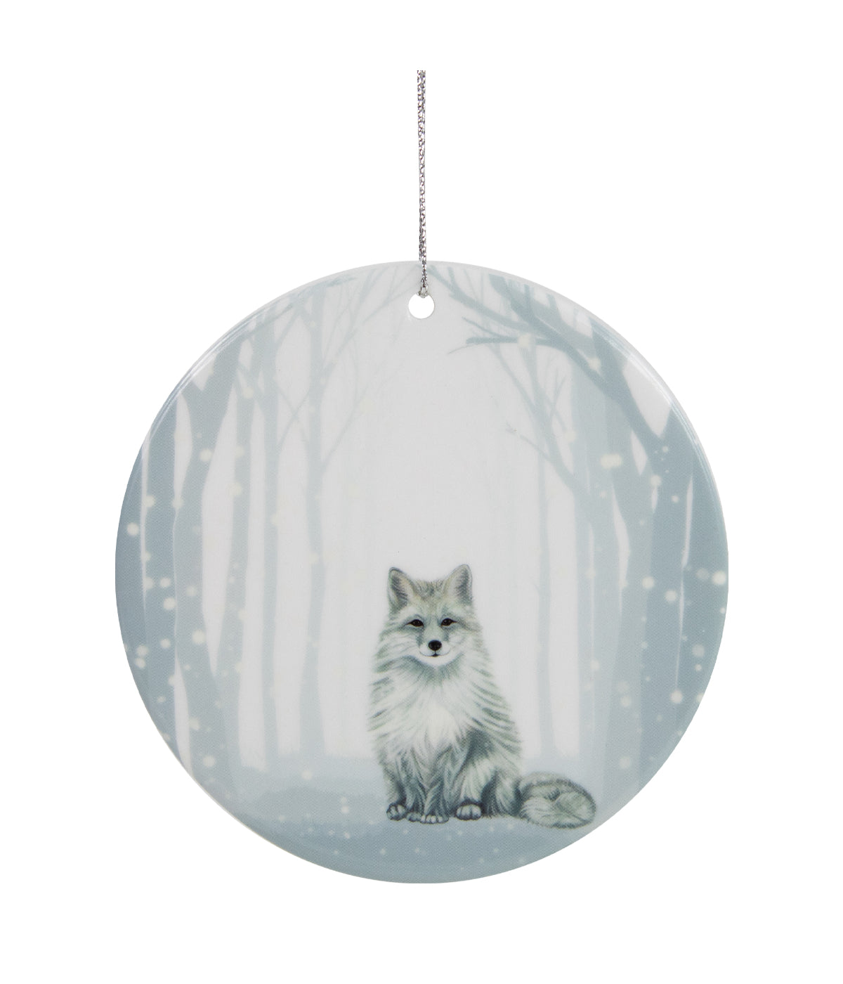  NorthLight Silvery Blue Arctic Fox Porcelain Disc Christmas Ornament - White - Bonton