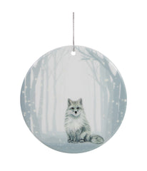 Silvery Blue Arctic Fox Porcelain Disc Christmas Ornament