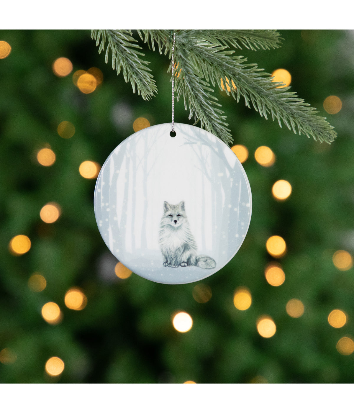  NorthLight Silvery Blue Arctic Fox Porcelain Disc Christmas Ornament - White - Bonton