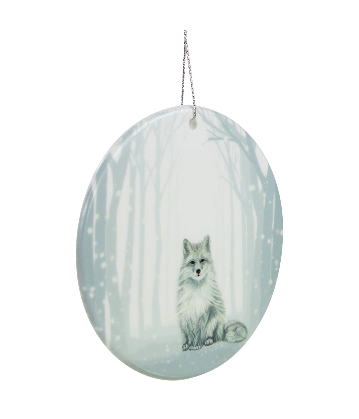  NorthLight Silvery Blue Arctic Fox Porcelain Disc Christmas Ornament - White - Bonton