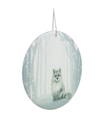 Silvery Blue Arctic Fox Porcelain Disc Christmas Ornament