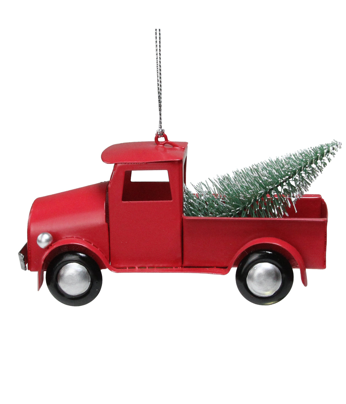  Red Vintage Style Truck with Frosted Tree Christmas Ornament, 4.5