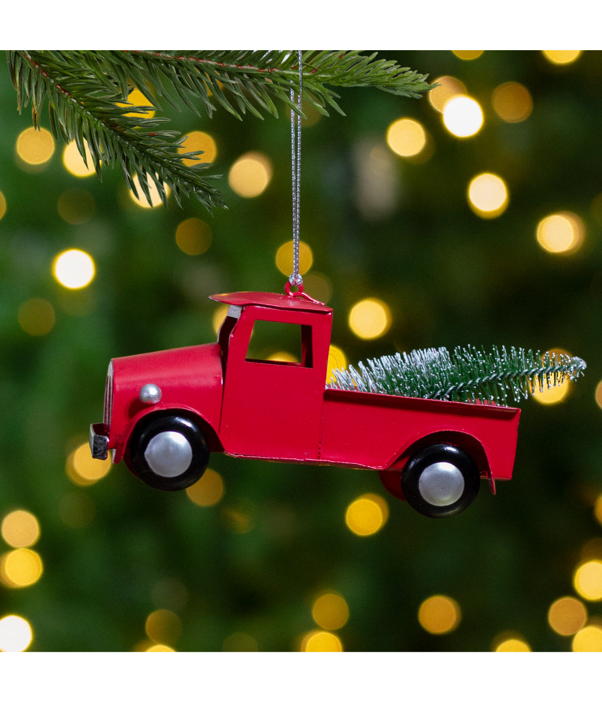  Red Vintage Style Truck with Frosted Tree Christmas Ornament, 4.5