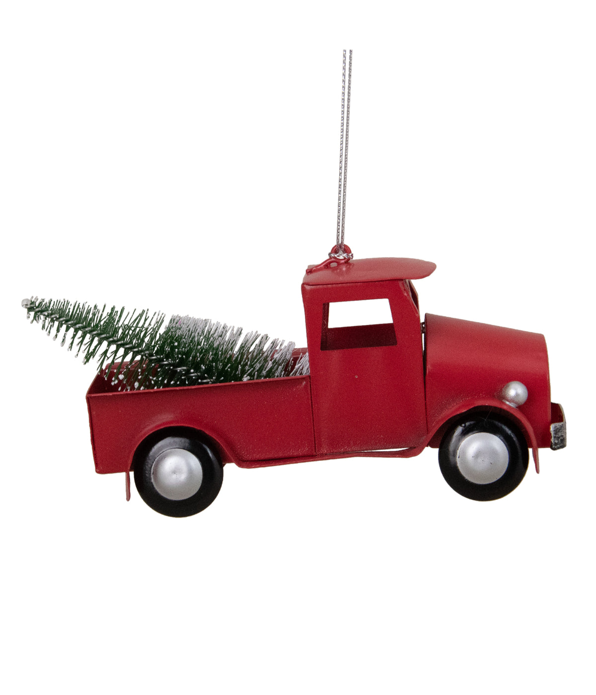  Red Vintage Style Truck with Frosted Tree Christmas Ornament, 4.5