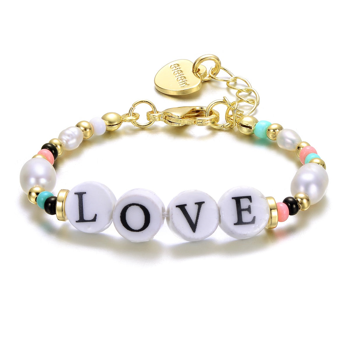  GigiGirl Kids 14k Gold Plated Beads Bracelet With Freshwater Pearls and Love Tag - Default Title - Bonton