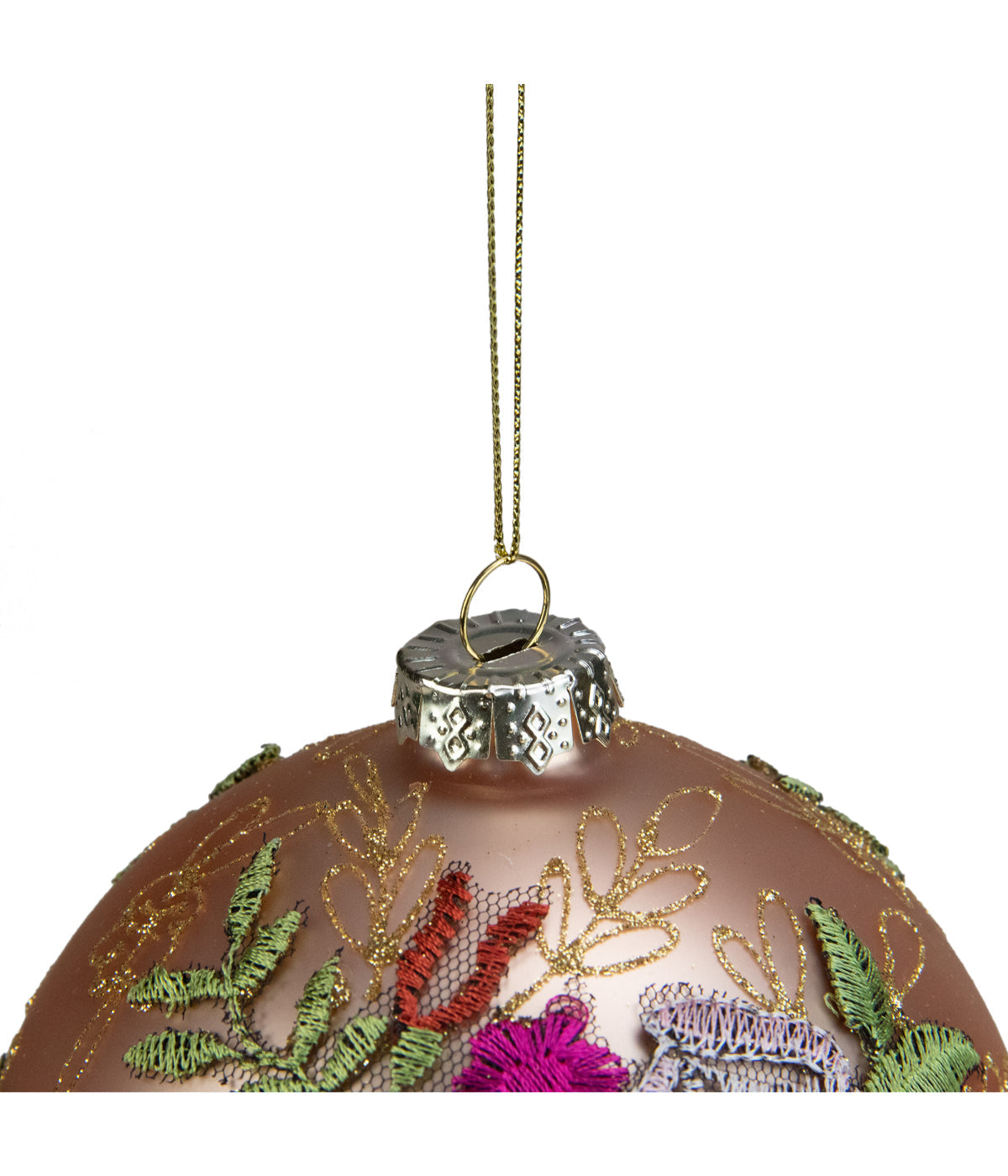  Pink Floral Applique Glass Ball Christmas Ornament, 4.5