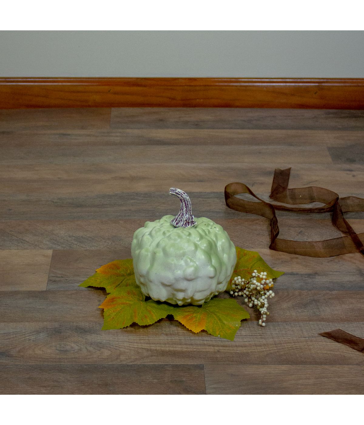  Green Textured Pumpkin Fall Harvest Table Top Decoration Green - Green - Bonton