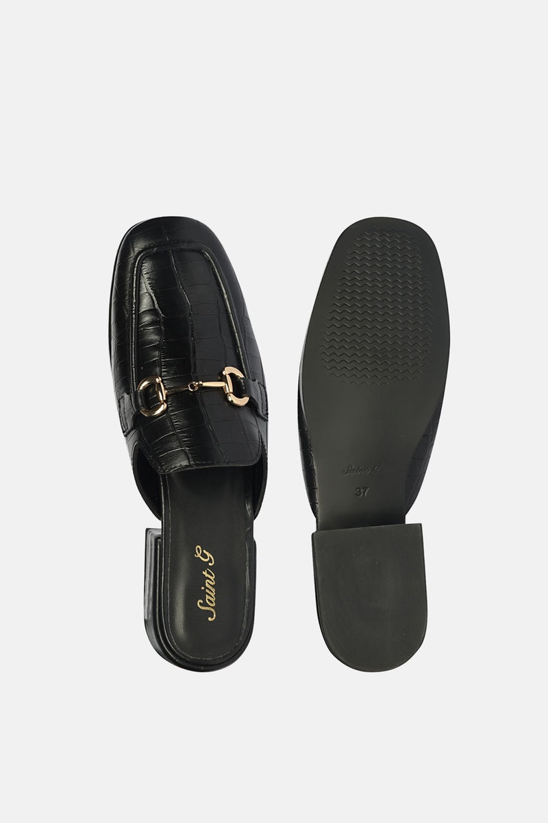  Saint G Savannah Croco - Heeled Mule - Black - Bonton