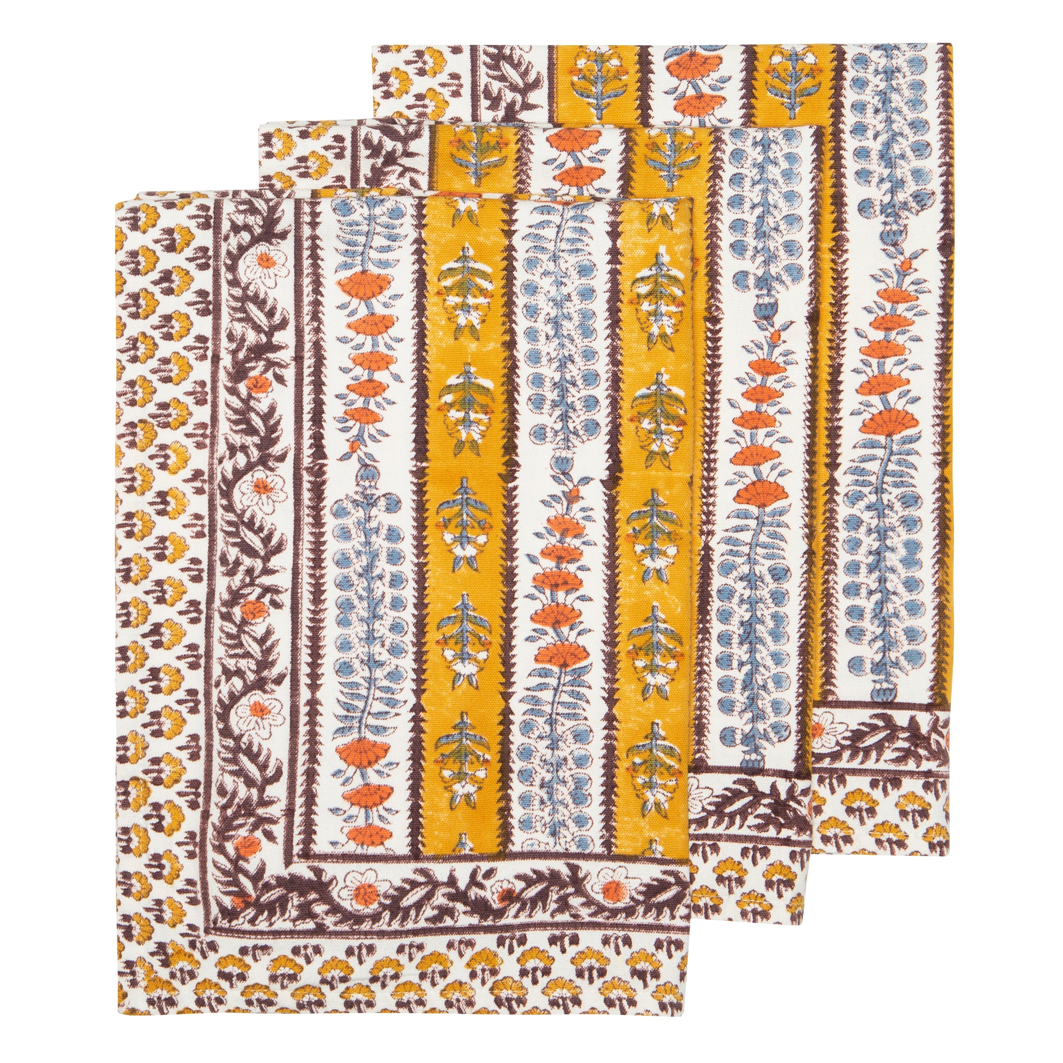  Couleur Nature Provence Avignon Dijon/Blue Tea Towels Set of 3 - Dijon/Blue - Bonton