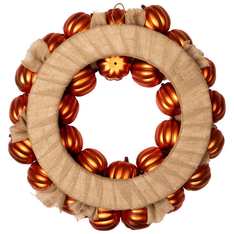 Jack-O-Lantern and Burlap Ribbon Halloween Wreath - 20" - Unlit