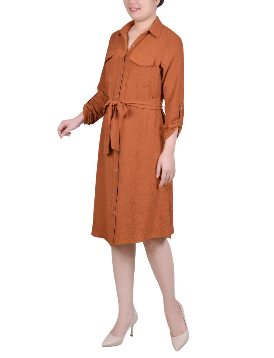  NY Collection Long Roll Tab Sleeve Shirtdress - Ginger Bread - Bonton