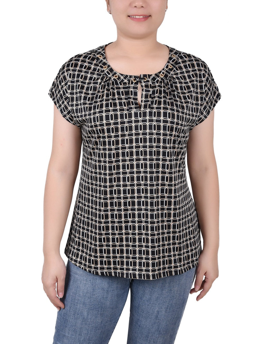  NY Collection Extended Sleeve Top With Grommets - Nice Icemoon - Bonton