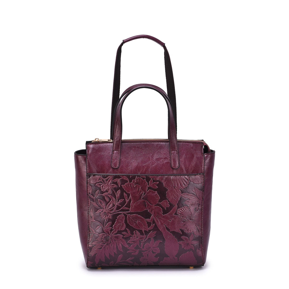  Mellow World Shia 3D Embossed Floral Convertible Shoulder Bag/Backpack - Maroon - Bonton