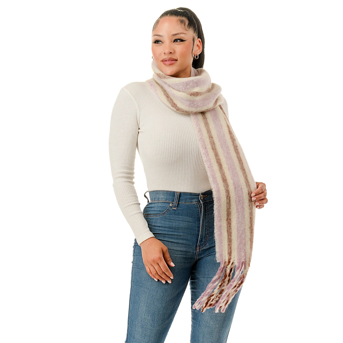  Marcus Adler Stripe Woven Scarf - Lavender - Bonton