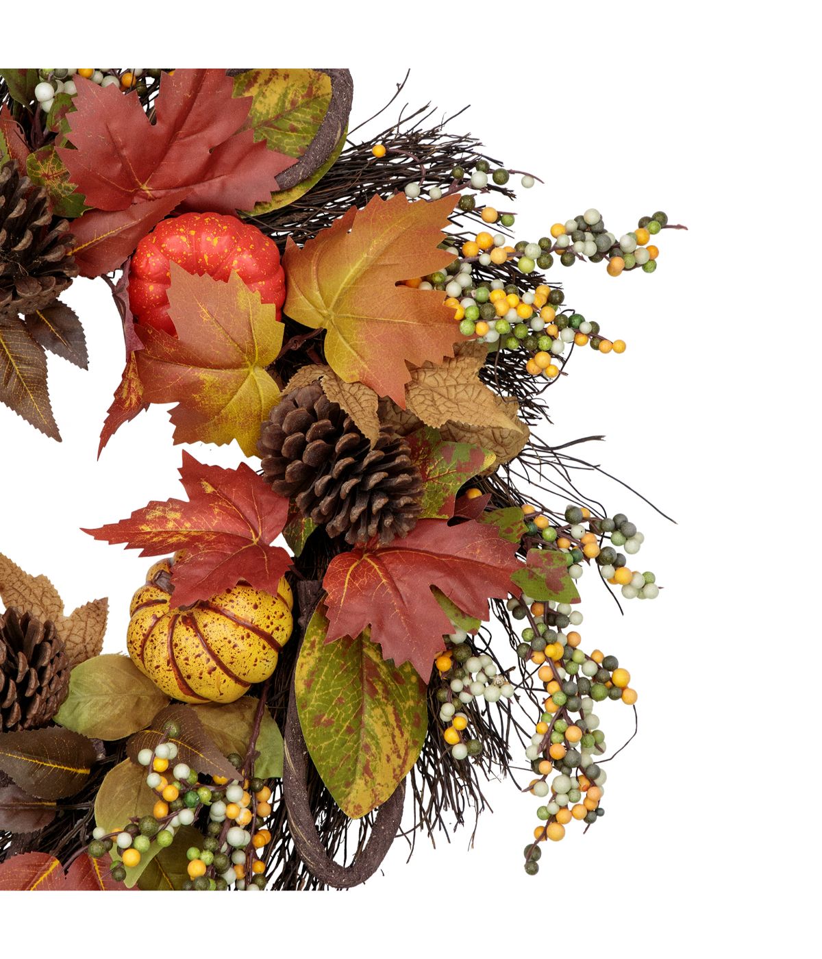  Sunflower, Pumpkin Foliage and Pine Cone Fall Harvest Wreath Orange - Orange - Bonton