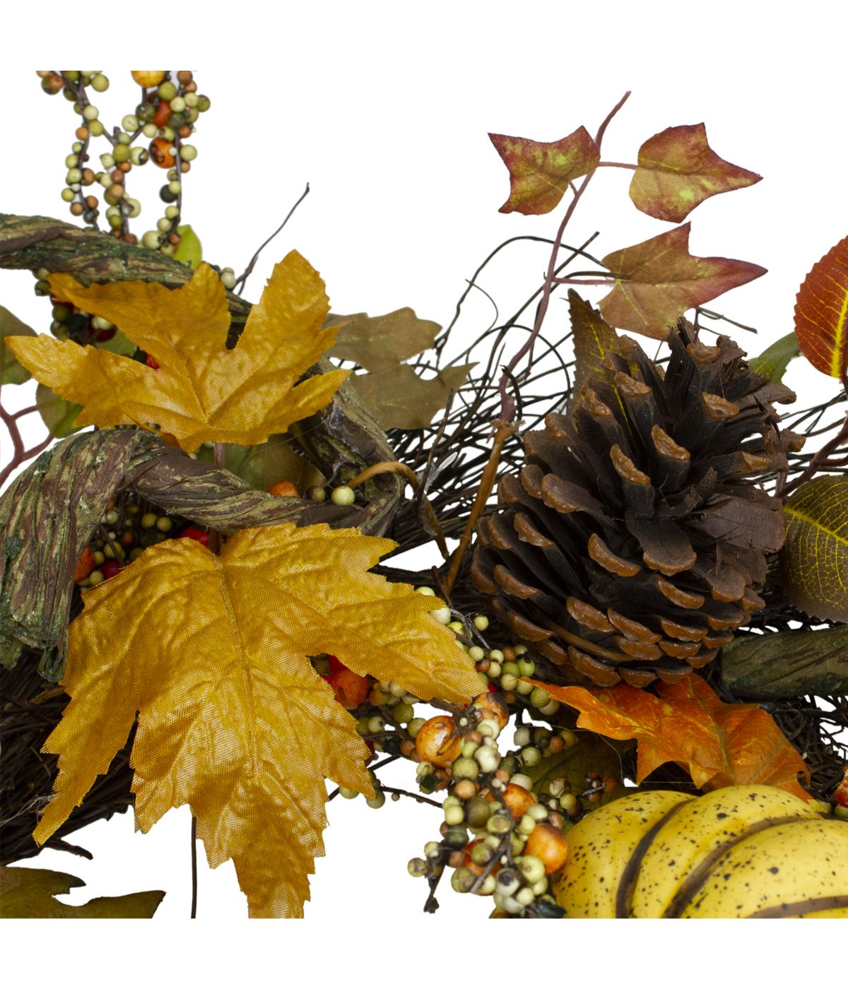  Sunflower, Pumpkin Foliage and Pine Cone Fall Harvest Wreath Orange - Orange - Bonton