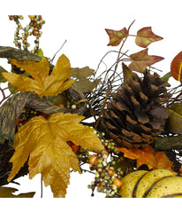 Sunflower, Pumpkin Foliage and Pine Cone Fall Harvest Wreath Orange