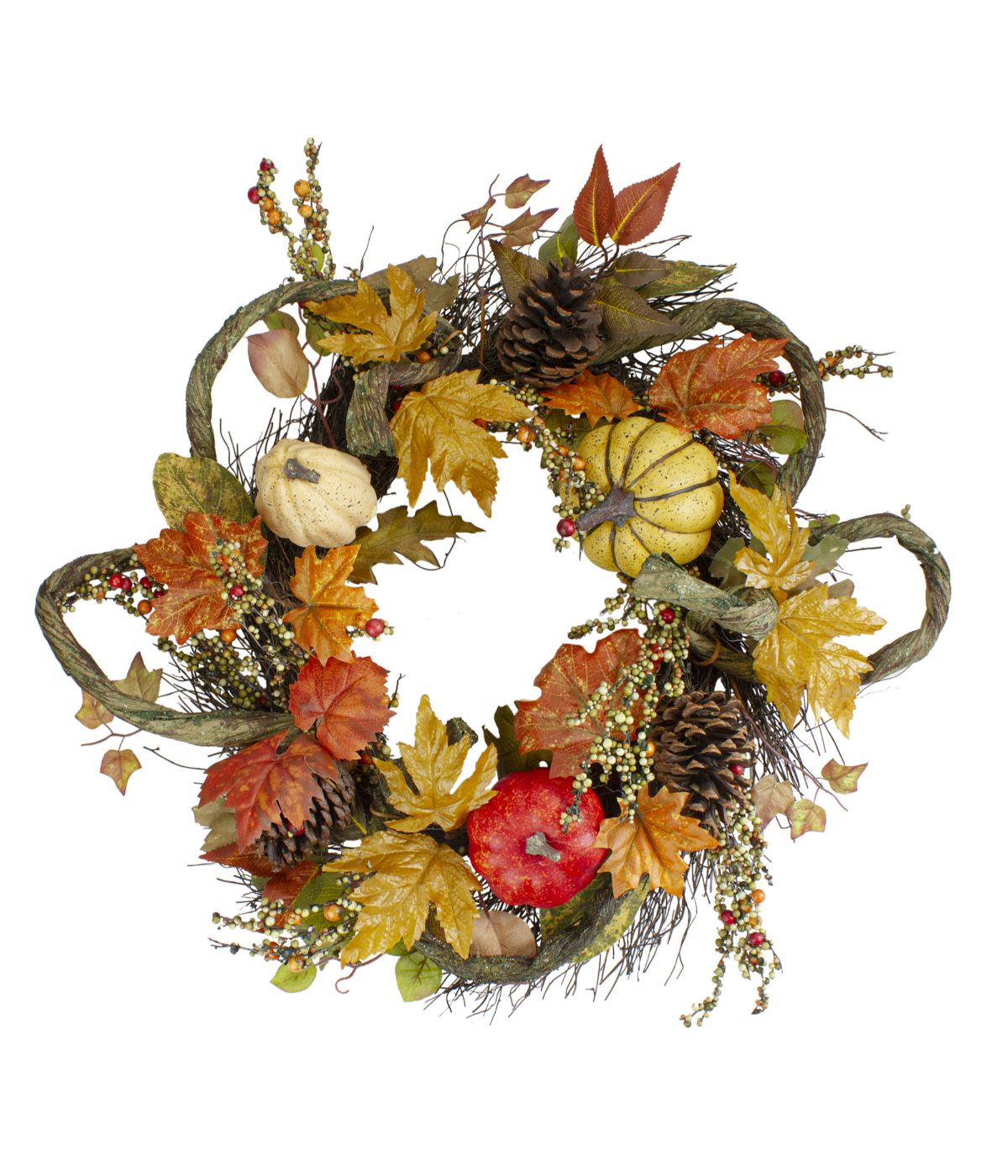  Sunflower, Pumpkin Foliage and Pine Cone Fall Harvest Wreath Orange - Orange - Bonton