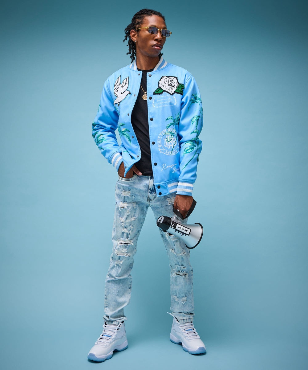  Reason Clothing Dove Wool Varsity Jacket - Light Blue - LIGHT BLUE - Bonton