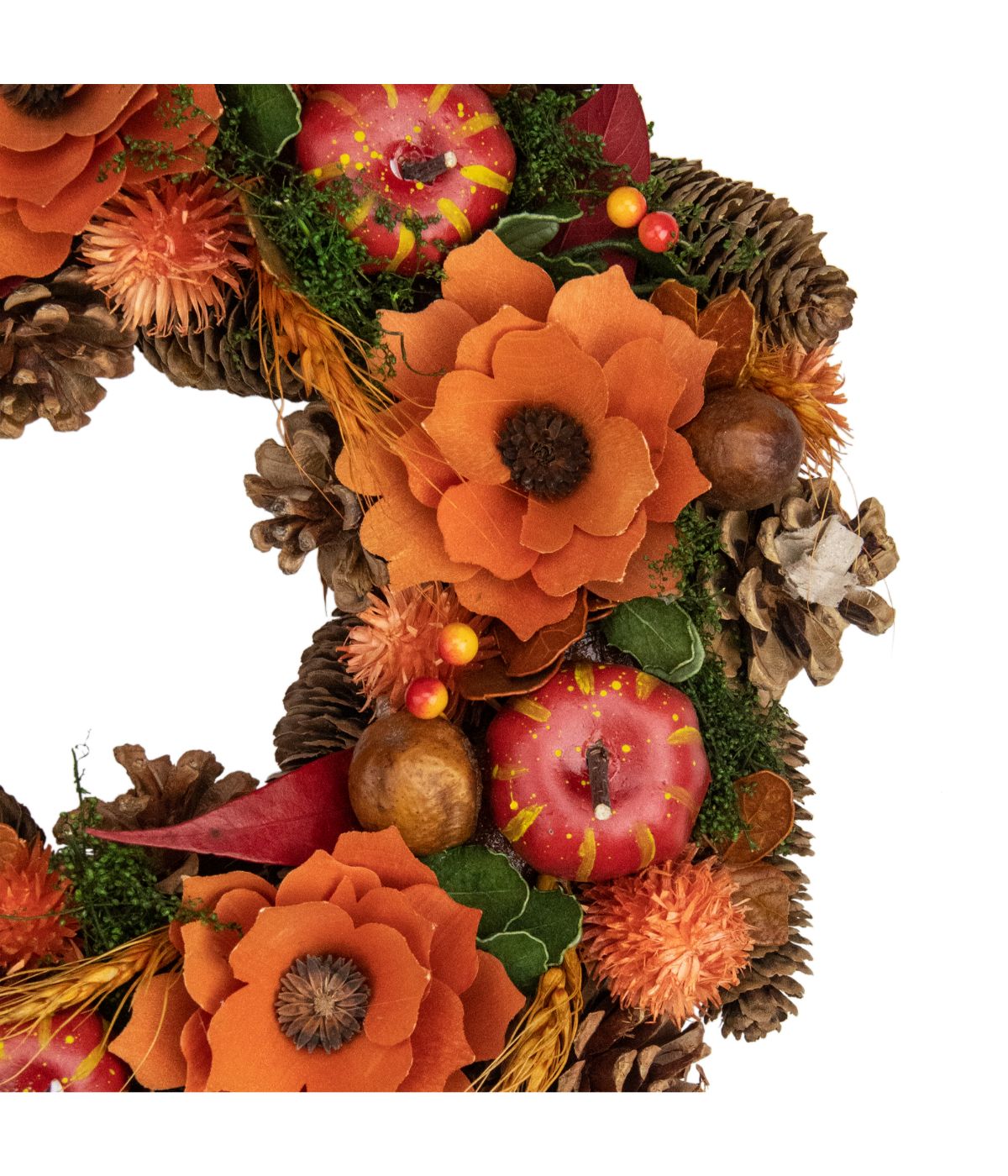  Autumn Harvest Orange Flowers and Gourds Pine Cone Wreath Orange - Orange - Bonton