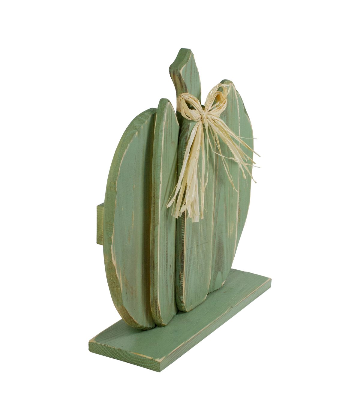  Fall Harvest Wooden Pumpkin with Bow Table Top Decoration Green - Green - Bonton