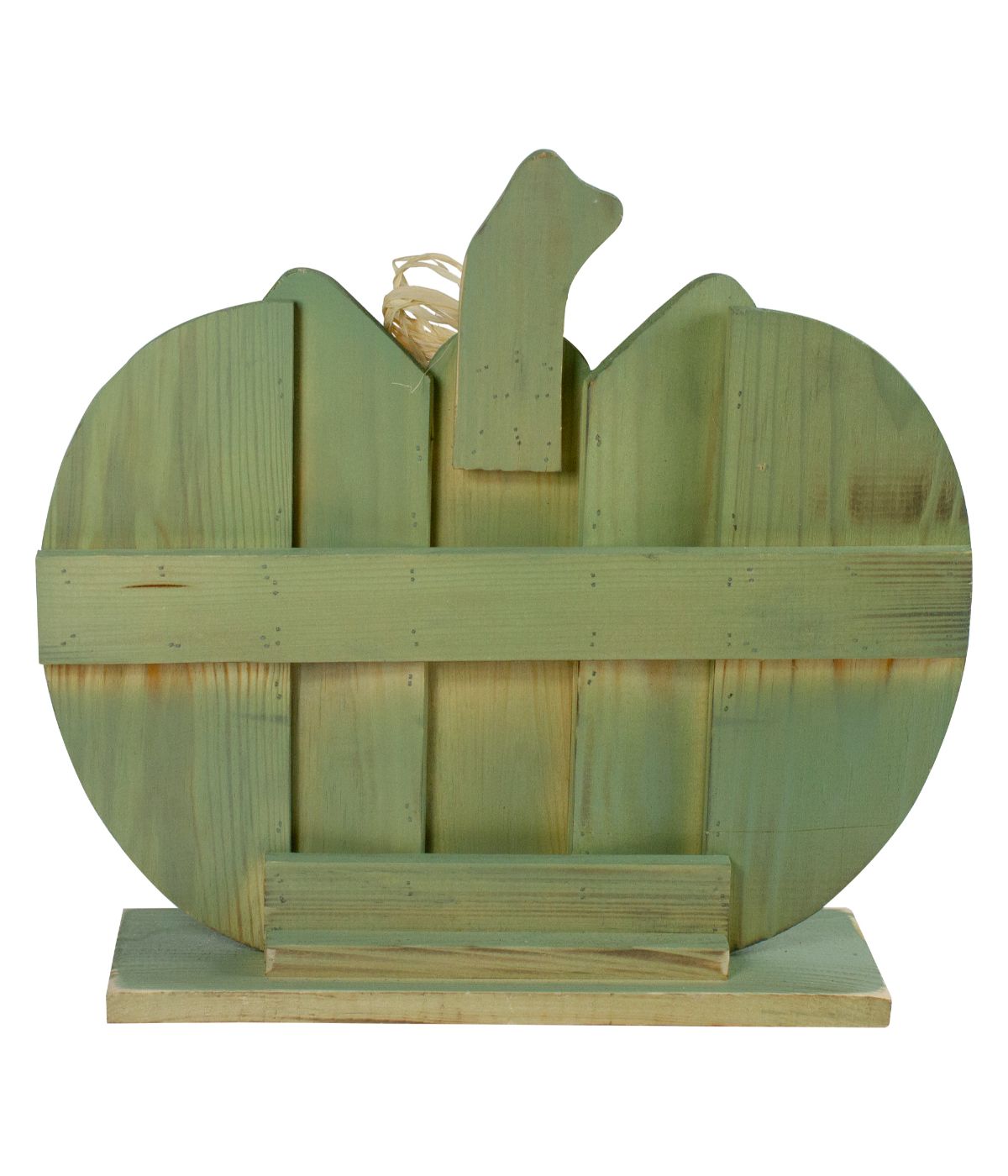  Fall Harvest Wooden Pumpkin with Bow Table Top Decoration Green - Green - Bonton