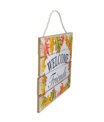 Autumn Leaves Welcome Friends Hanging Wall Sign White