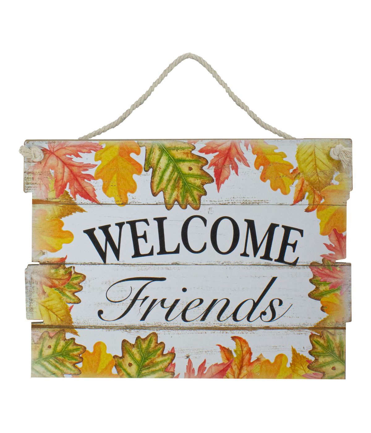  NorthLight Autumn Leaves Welcome Friends Hanging Wall Sign White - White - Bonton