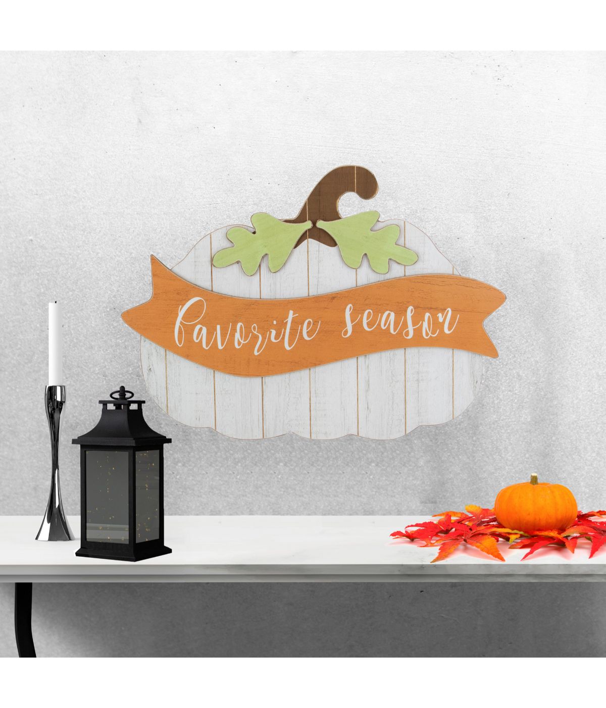  White Wooden Pumpkin Favorite Season Hanging Wall Sign White - White - Bonton