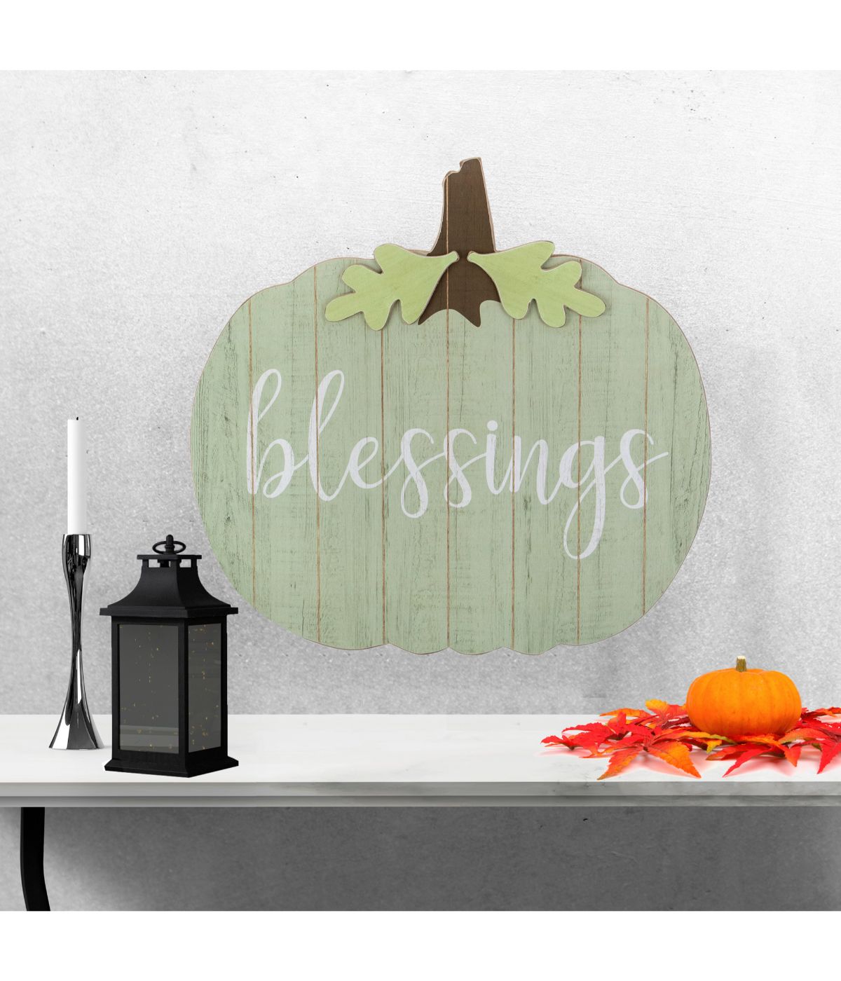  Blessings Pumpkin Wooden Thanksgiving Hanging Wall Sign Green - Green - Bonton